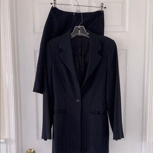 Laura Ashley Vintage Pure Wool Navy Pinstripe Blazer and Skirt size 4